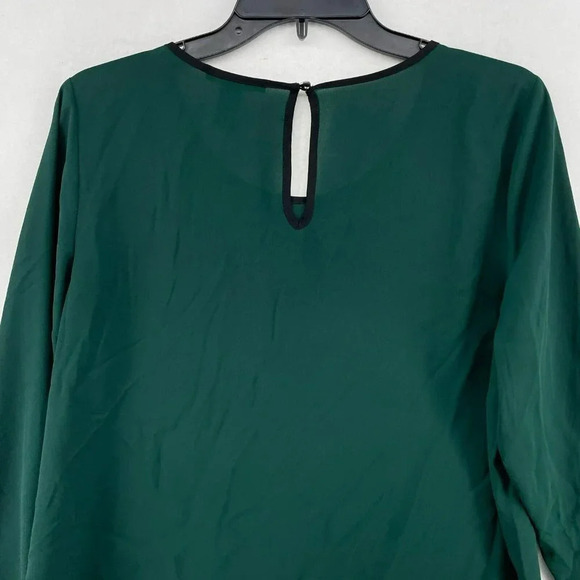 Forever 21 Tops Womens M Emerald Green Round Neck Keyhole Black Trim Long Sleeve - Picture 8 of 11